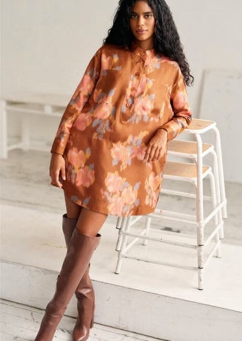 SEZANE Sz 36 4 Salome Dress Long Sleeve Tunic Shift Silk NWT